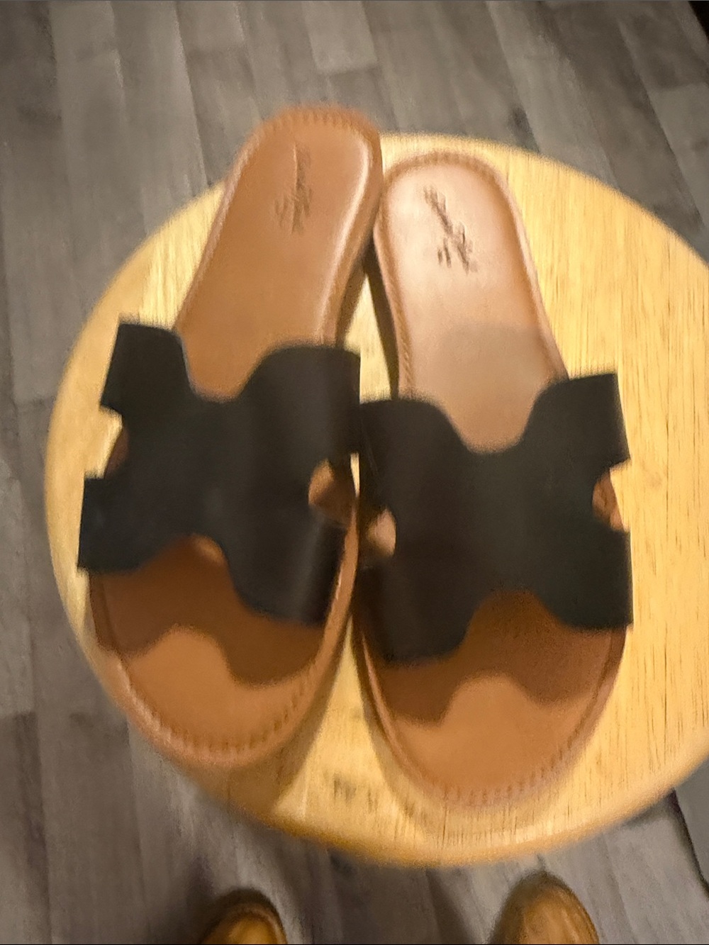 Black Slide Sandals with Scalloped Strap - Women